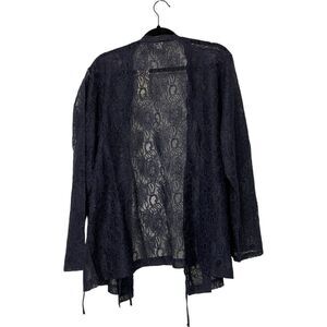 Chicos Womens Wrap Blouse Top sz 3 XL Black Midnight Blue Floral Lace Rasha NWT